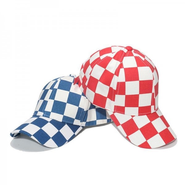 Quality Black And White Checkerboard Plaid Baseball Cap Retro Casual Cap for sale