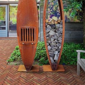 Buy cheap Large Garden Corten Steel Structure Sinking Canoe Shape Wood Storage Sculpture from wholesalers