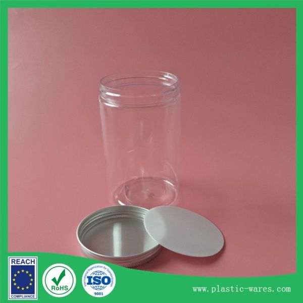 Quality Food plastic can transparent plastic jar with screw aluminum lid 800ml for sale