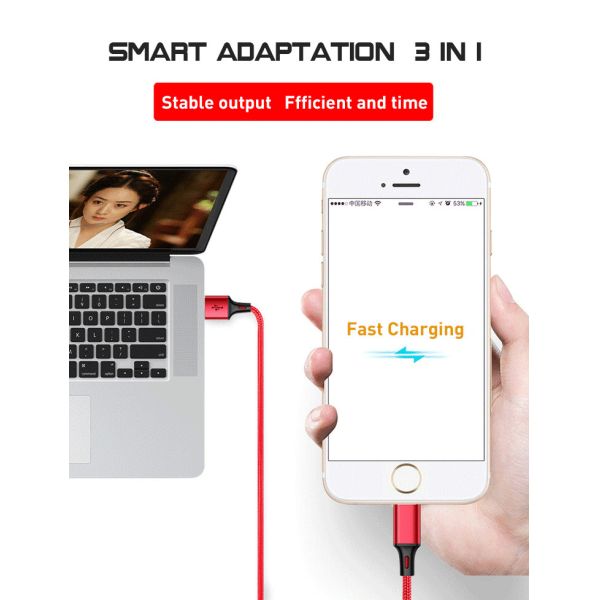 Applicable Apple iPhone Android Type-C 1 for 3 USB data Tiger pattern weaving 3A