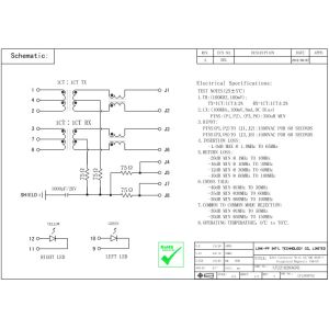 Buy cheap RT2-14FB4K1A RJ45 1× ×2 Tab up w/ Transformer For 10/100Base-T, w/ LED from wholesalers