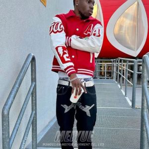 Buy cheap Custom Unisex Chenille Leather Sleeves Letter Embroidery Patch Men's Baseball Polar Fleece Varsity Jacket With Leather Sleeve from wholesalers