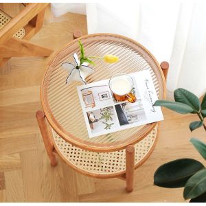 Buy cheap Ergonomics Rattan Glass Table 80*80*45cm Tempered Glass Top Coffee Table from wholesalers