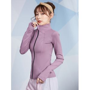 Buy cheap Purple Women Running Coat Thumb Hole Zipper Front Sweatshirt 230g product