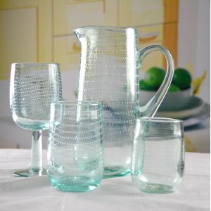 Recycle Green Spiraling Bubbles Glass Water Pitcher , Large Glass Pitcher