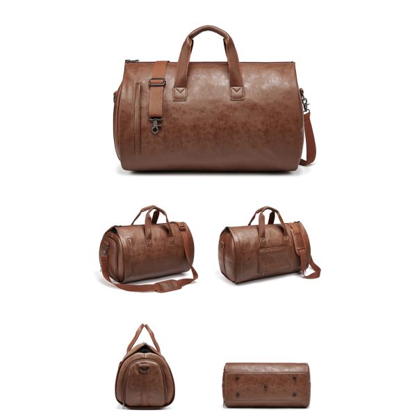 Black PU Leather Oxford Cloth Travel Duffle Bag Accept Customized Logo