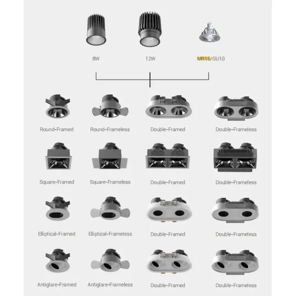 DC 24V 5 Years Warranty High CRI &gt;80ra &gt;90ra Non-Dimmable LED CCT Smart GU10 Downlight Wall Sconce Recessed Lighting Down Light