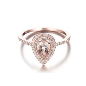 Buy cheap Pear Cut Double Halo Morganite Engagement Ring 6×9MM 0.79ct Weight ODM from wholesalers