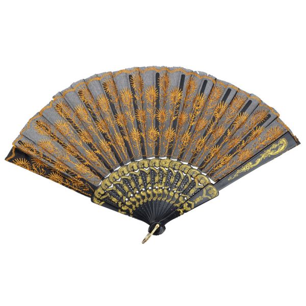 Orange Peacock Feather Embroidered Hand Fan