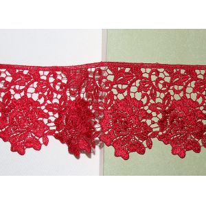 Buy cheap Red Flower Embroidered Lace Trim By The Yard Environmental Protection from wholesalers