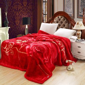 Customized Pattern Luxury 100% Polyester Raschel Mink Blanket with Microfiber