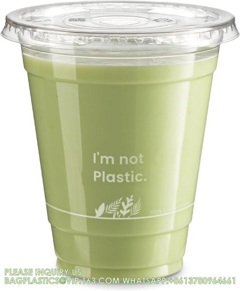 Buy cheap 12 Oz Compostable Clear Cups With Flat Lids, Plant Based Biodegradable Cups, Recyclable Iced Coffee Cup, Disposable from wholesalers