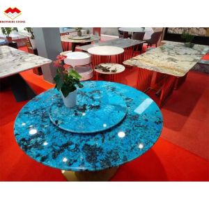 Modern Luxury Fantasy Blue Stone Calcite Marble Dining Table Top with Polished