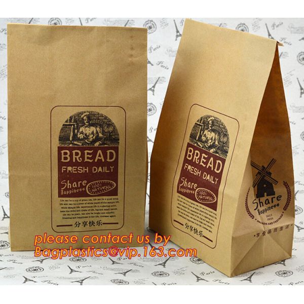 Quality Customize 3 Side Visible Clear Window Offset Printing Bakery Bags, Customize V Bottom with Clear Window Food Grade Toast for sale