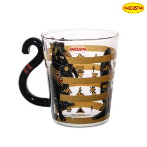 China Black Cat Heat Resistant Borosilicate Glass Cup With Handle on sale