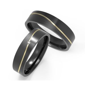 Buy cheap Matte And Glossy Black Titanium Ring Wedding Band With Wavy K Gold Set Zircon customized symbols from wholesalers