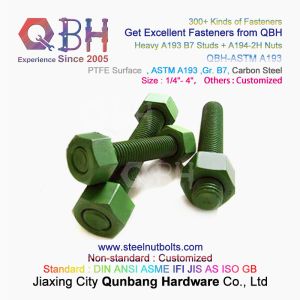 QBH PTFE 1070 Red/Blue/Black/Green Coated 1/4"-4" ASTM A193 B7 Threaded Rod Stud