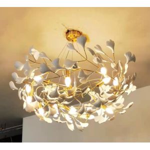 Ceramic Ginkgo Leaf Pendant Chandelier Lights Adjustable Suspended Line