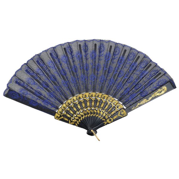 Blue Peacock Feather Embroidered Hand Fan