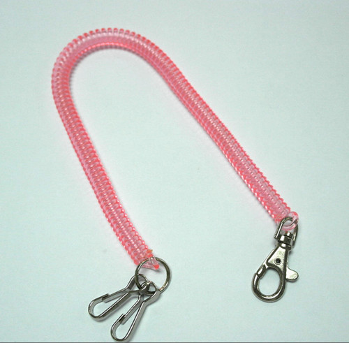 Plastic Translucent Pink Long Spring Coil Key Chain Holder w/Executive Swivel