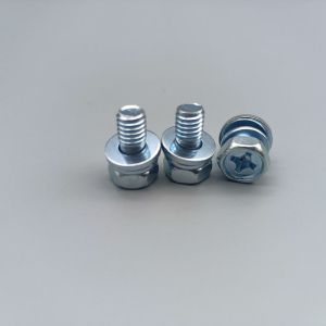Buy cheap Cross Recessed Blue White Zinc Plated Hex Head Bolt With Spring Flat Washers from wholesalers