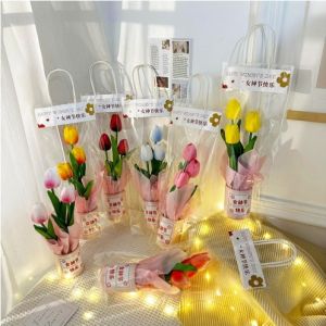 Buy cheap Simulation PU Tulip Hug Bucket Cute Wool Flower Hug Blessing Gift Creative Festival Holiday Gift Wholesale from wholesalers
