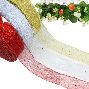 Buy cheap 2 1/2 Silver Glitter Wired Edges Ribbon For Christmas Holiday Decoration Metallic Organza Mesh Ribbon from wholesalers