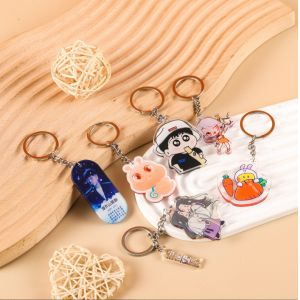 Durable Acrylic Charm Keychain With Metal Ring And Cartoon Character Gravity