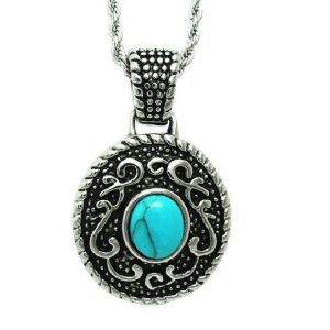 Buy cheap 925 Silver Plated Titanium Steel Rope Chain with Vintage Old Turquoise Pendant(SP046) from wholesalers