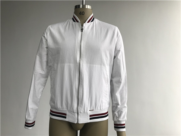 Quality XS White Canvas Jacket With Rib Bergundy And Black Tipping And Silver Metal Zip for sale