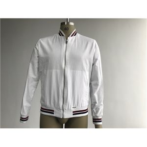 Buy cheap XS White Canvas Jacket With Rib Bergundy And Black Tipping And Silver Metal Zip from wholesalers