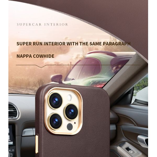 MN-1748 Genuine Leather Magnetic Phone Case Multifunctional Strong Magnetic for iPhone 15