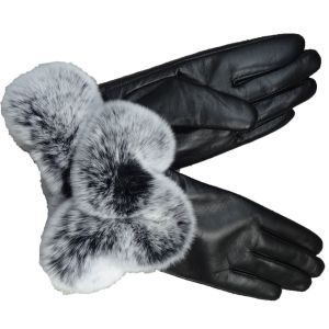 Beautiful design colorful real sheepskin leather gloves with rabbit fur