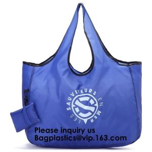 Printing Logo Polyester Handled Foldable Tote Bag With Snap Closure Foldable Bag