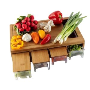 OEM ODM Natural Bamboo Cutting Board with Multifunction Storage and 4 Plastic