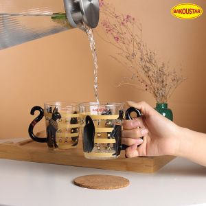 Black Cat Heat Resistant Borosilicate Glass Cup With Handle