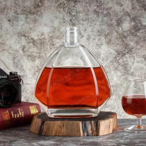 Custom Size Glass Collar Tequila Decanter Clear Whiskey Bottle for Brandy Vodka