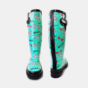 BSCI Cheetah Slip Resistant Waterproof Rubber Rain Boots For Womens