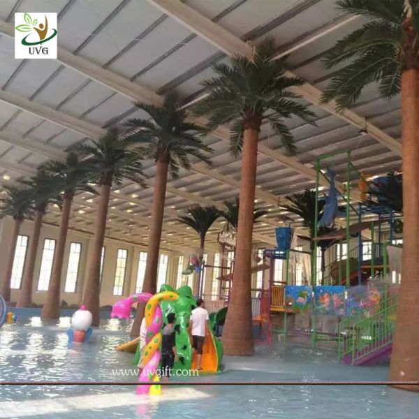 Quality UVG 20ft height indoor fake coconut palm tree with plastic leaves for watertown decoration PTR058 for sale