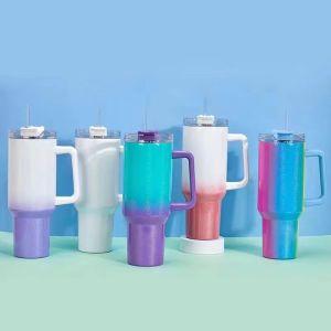 40oz Blank Glitter Sublimation Tumbler With Gradient Rainbow Paint Custom