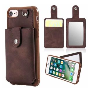 Buy cheap iPhone Leather Hidden Mirror Case with Card Slots Stay Back Cover with Strap from wholesalers