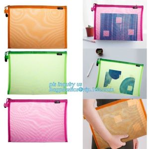 Buy cheap PVC Netting Zip lockk Document Bag with Pocket, A4 Size ladies plastic document bag for student, Netting surface PVC pen f from wholesalers