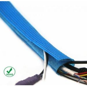 SGS Blue PET Self Wrapping Split Braided Sleeving Abrasion Resistant