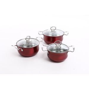 Buy cheap hot selling 6pcs cookware set with red color &16/18/20cm cooking pot &16cm/18cm/20cm cookware set in stainless steel from wholesalers