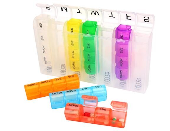 Quality 28 compartment one weekly plastic pill container, Fancy 7 day clear plastic detachable drugs box 4 doses daily, PILL for sale