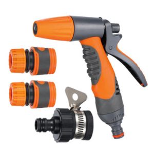 Buy cheap Set of Plastic Rear Trigger Control Garden Spray Nozzle with Hose Connectors and Universal Tap Adaptor for Gardening Irrigation and Car Washing from wholesalers