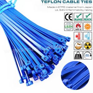 ETFE Blue Cable Tie 3.6x200mm, 94V-0 Fireproof Teflon Cable Tie Temperature