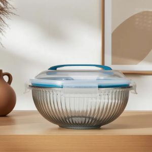 Buy cheap 3500ml Striped High Borosilicate Glass Mixing Bowl with PP Lid from wholesalers