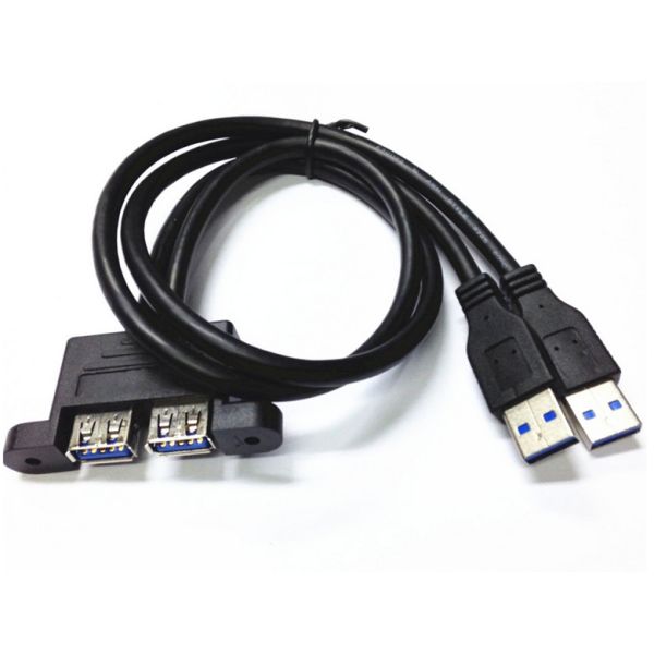 Quality Mount pannel Dual USB 3.0 A Female to A male extension cable with screw for sale