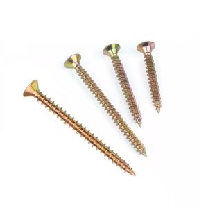 Yellow Zinc Plated Carbon Steel Chipboard Screws Full Threaded Steel Sharp